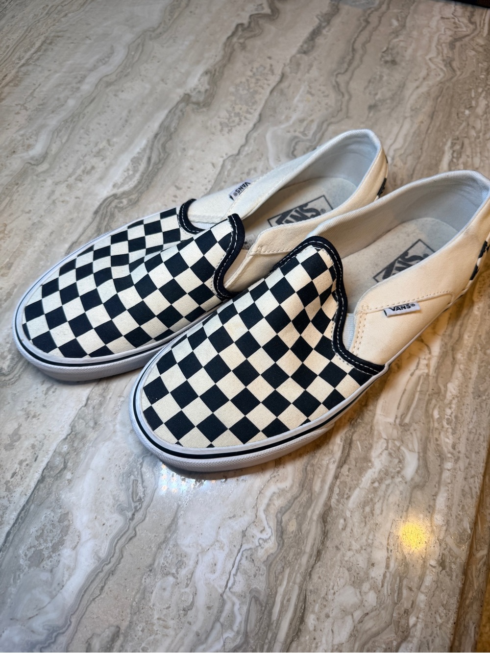 Vans women’s Slip-On Checkerboard Sneakers - Black & White